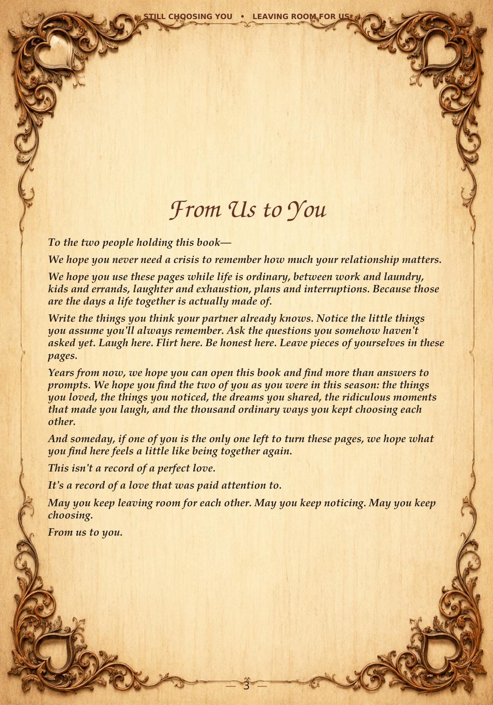 From Us to You opening from Still Choosing You